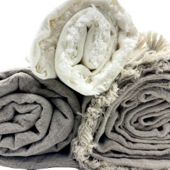 Hot Sell Fringed Pure Heavy Linen Blankets 100% French Flax Summer Throw Blanket Bed Cover