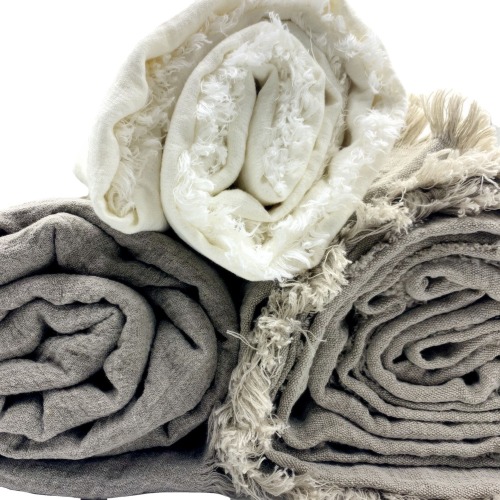 Hot Sell Fringed Pure Heavy Linen Blankets 100% French Flax Summer Throw Blanket Bed Cover
