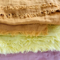 Hot Sell Fringed Pure Heavy Linen Blankets 100% French Flax Summer Throw Blanket Bed Cover