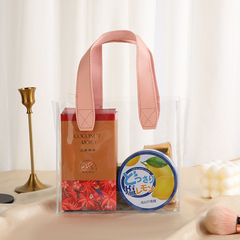 Leather Handle Transparent Clear PVC Tote Bag Gift Bag