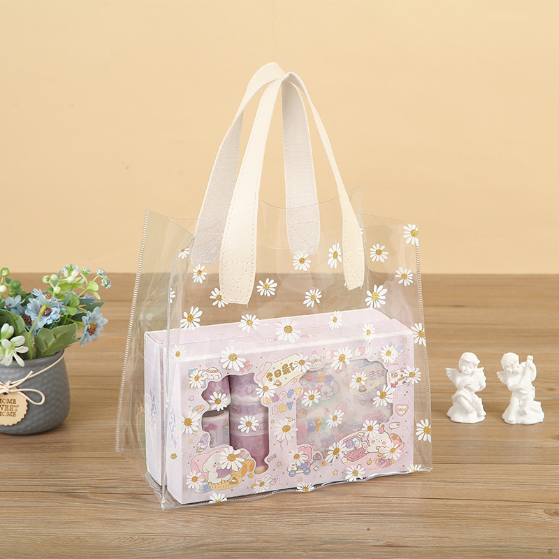 FLOWER Leather Handle Transparent Clear PVC Tote Bag Gift Bag