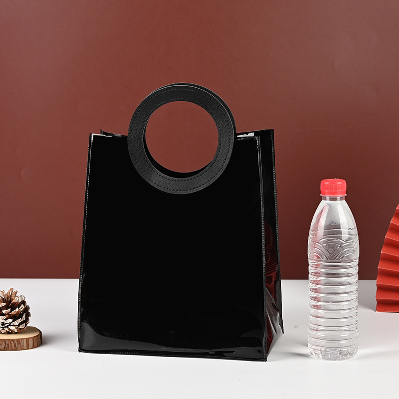Black PVC Leather Handle Tote Bag Gift Bag