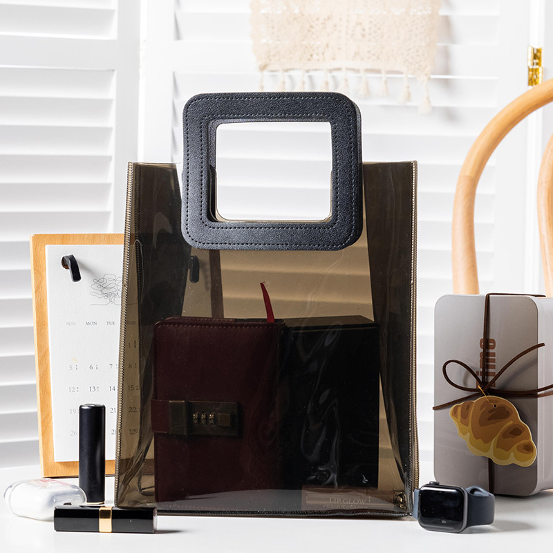 Black PVC Leather Handle Tote Bag Gift Bag