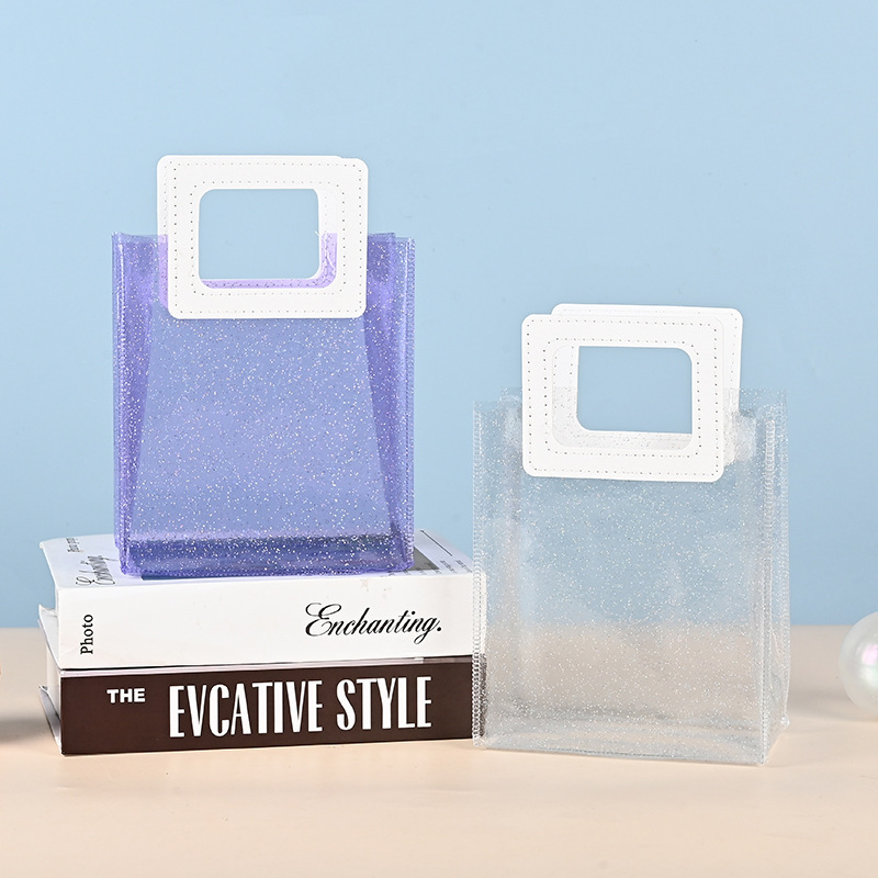 Luxury Glitter Transparent PVC Bag Purple & White Gift Packaging