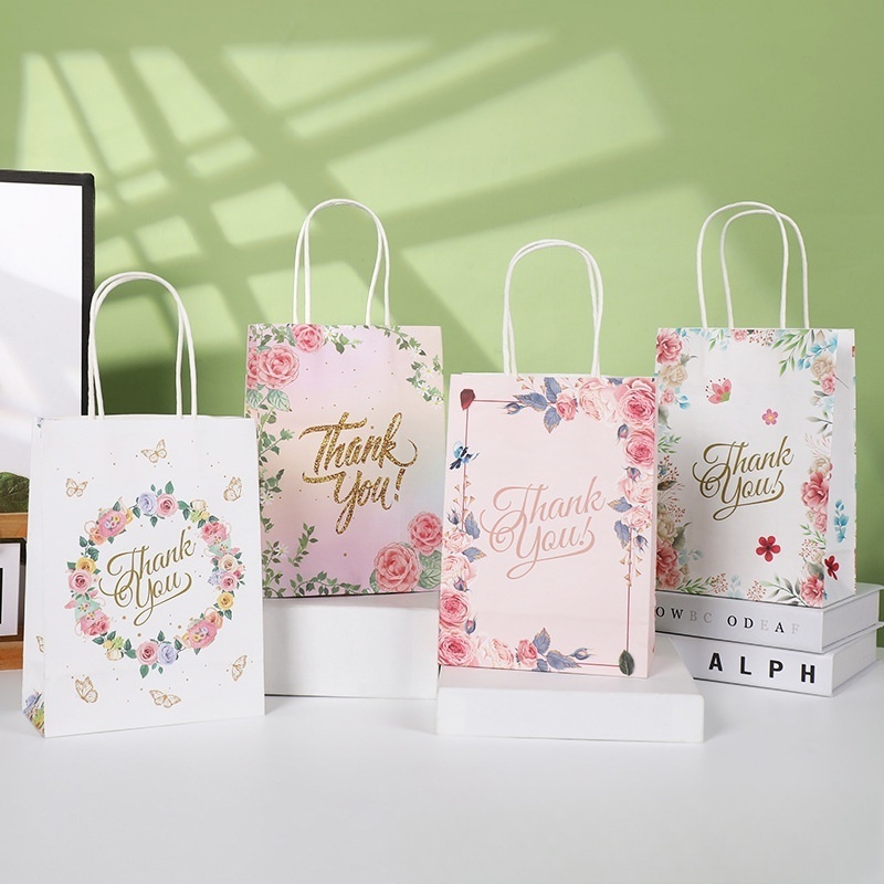120gsm Kraft Paper Thank You Packaging Cute Floral Gift Bags