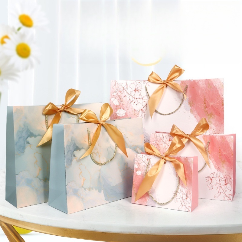 250gsm Ribbon Cosmetic Bag Bowknot Printed Shopping Bag Clothing Bag