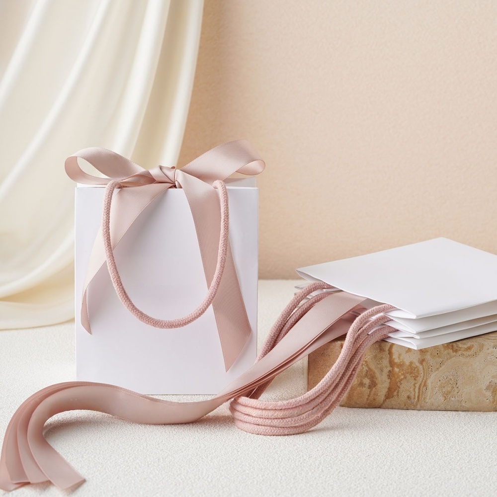 15.5x7.5x13.5cm Ribbon White Bag 250gsm Bow Tie Jelewery Paper Gift Bag