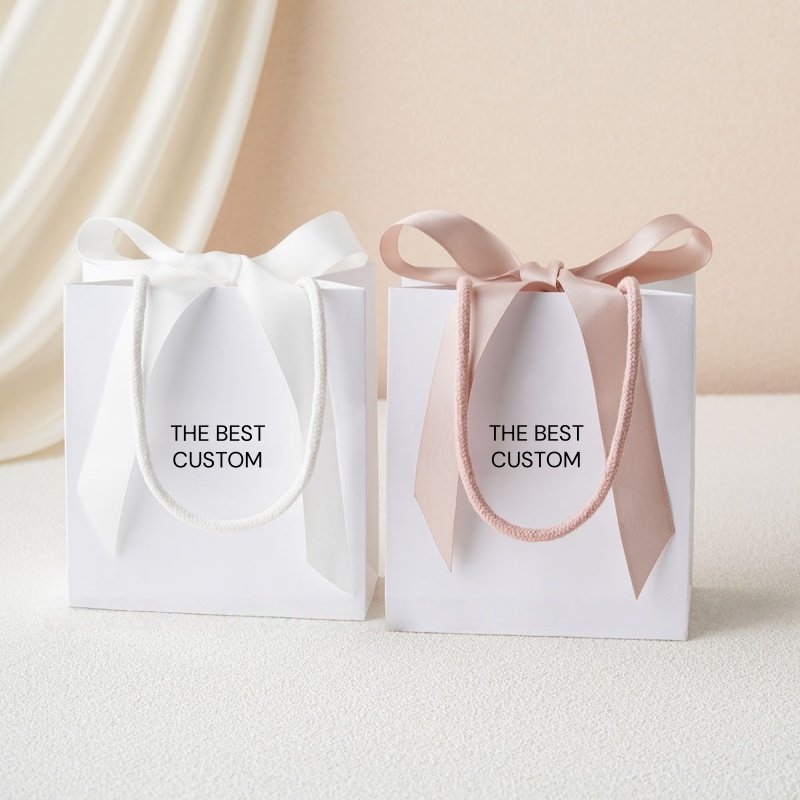 15.5x7.5x13.5cm Ribbon White Bag 250gsm Bow Tie Jelewery Paper Gift Bag