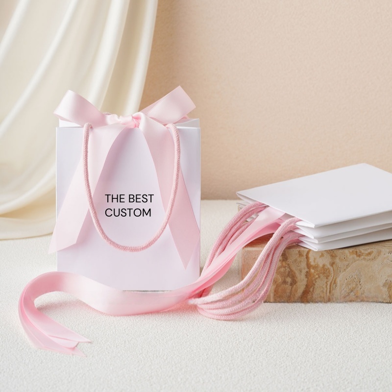 15.5x7.5x13.5cm Ribbon White Bag 250gsm Bow Tie Jelewery Paper Gift Bag