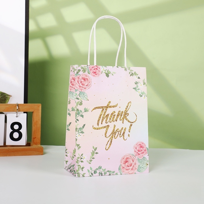 120gsm Kraft Paper Thank You Packaging Cute Floral Gift Bags