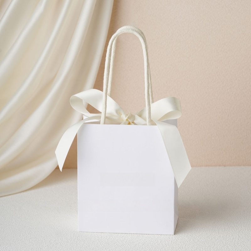 15.5x7.5x13.5cm Ribbon White Bag 250gsm Bow Tie Jelewery Paper Gift Bag