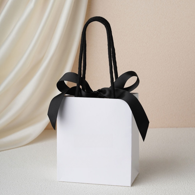 15.5x7.5x13.5cm Ribbon White Bag 250gsm Bow Tie Jelewery Paper Gift Bag