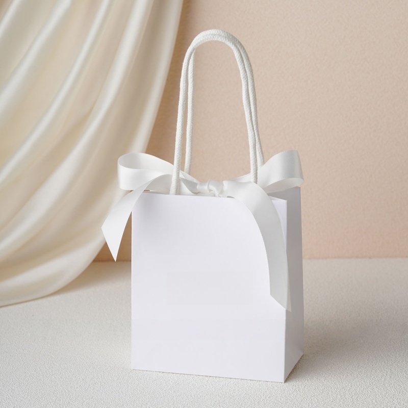 15.5x7.5x13.5cm Ribbon White Bag 250gsm Bow Tie Jelewery Paper Gift Bag