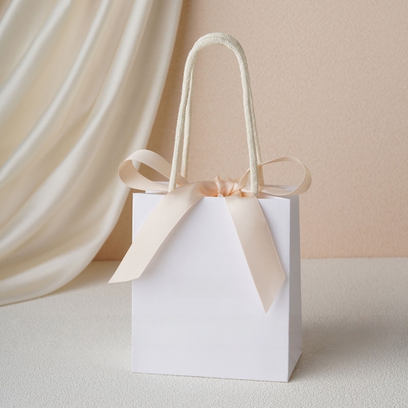 15.5x7.5x13.5cm Ribbon White Bag 250gsm Bow Tie Jelewery Paper Gift Bag