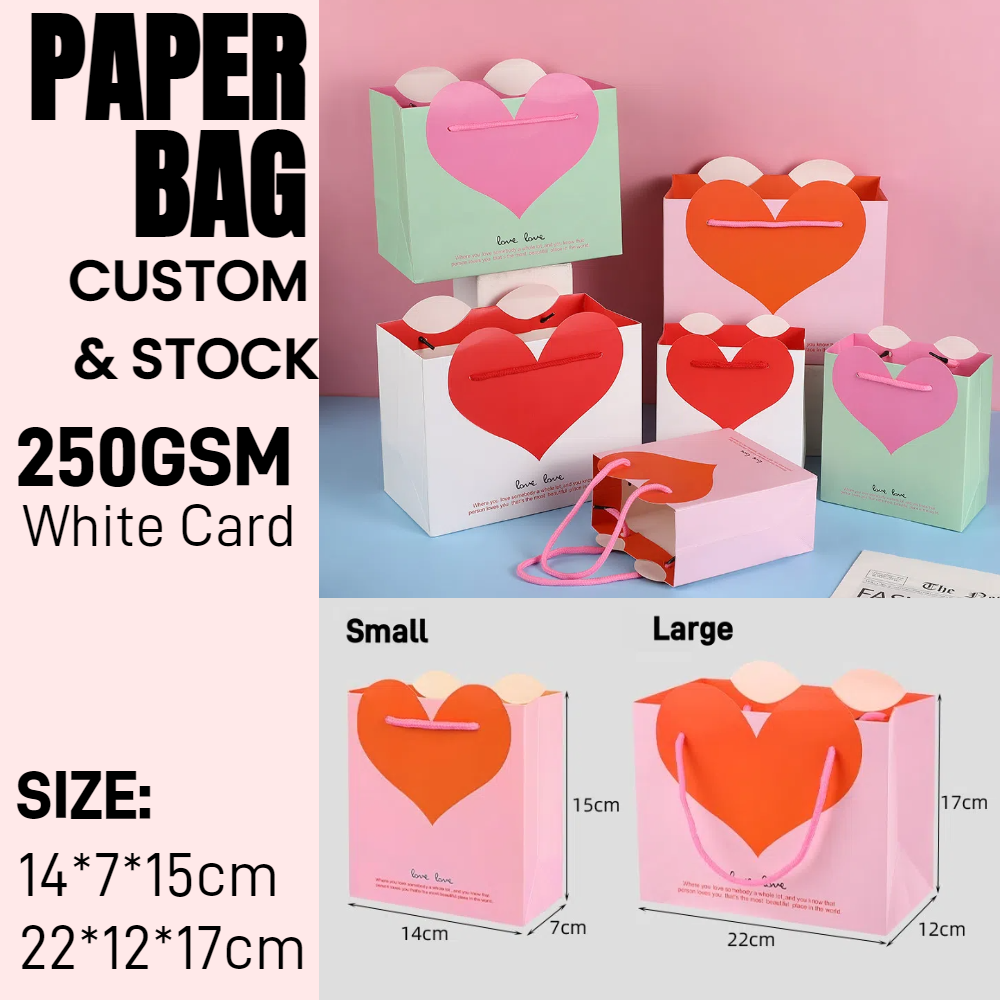 Stock Heart-Shaped 250gsm Present Bags for Gifts & Souvenirs