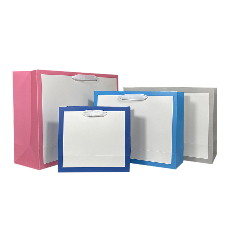 Shopping Paper Bag Border Printed Gift Bags Custom Stock 10 Colors
