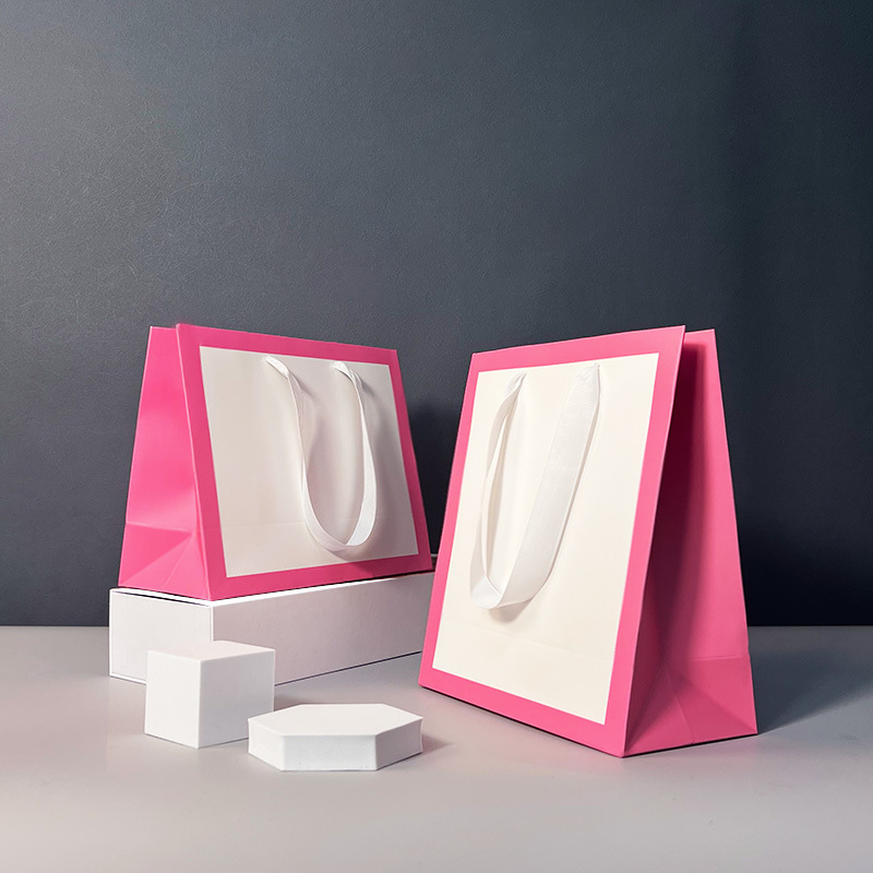 Shopping Paper Bag Border Printed Gift Bags Custom Stock 10 Colors
