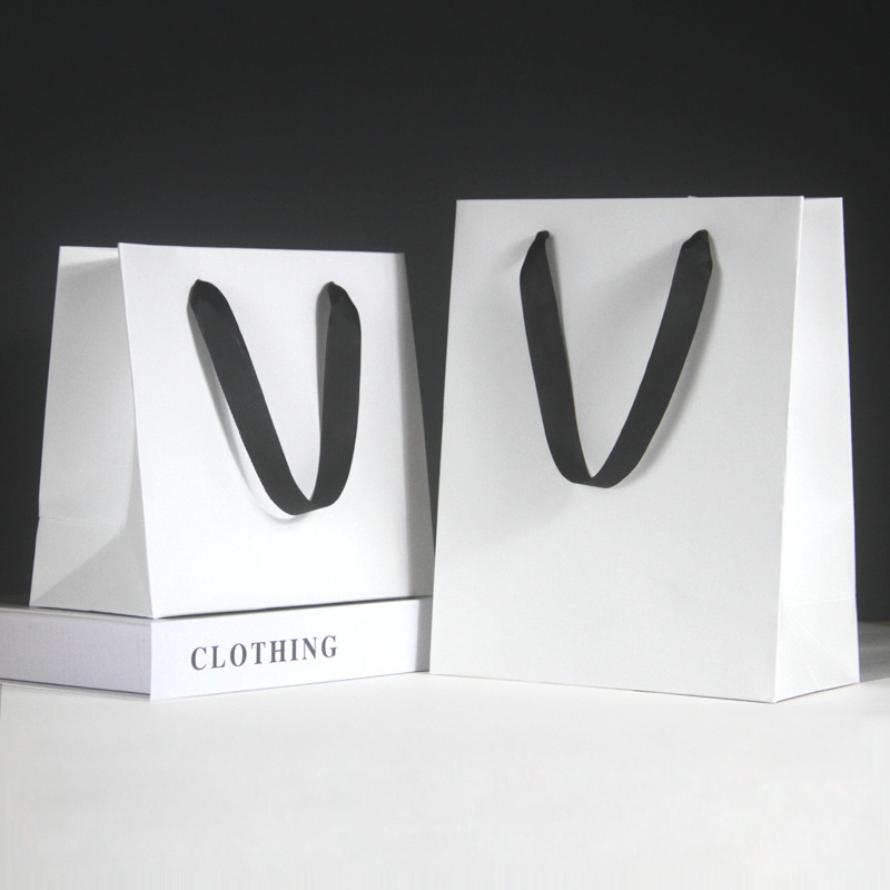 Shopping Paper Bag Border Printed Gift Bags Custom Stock 10 Colors