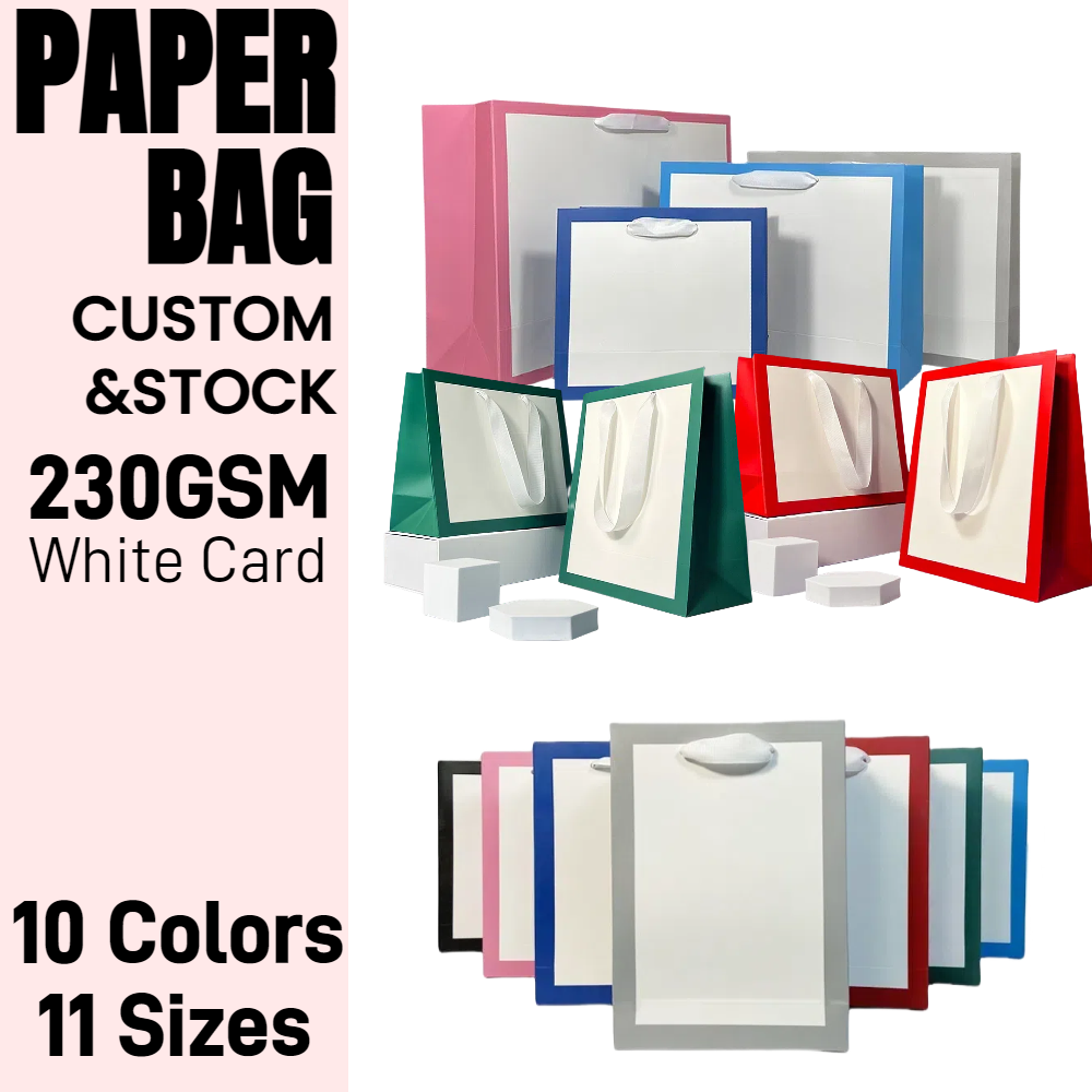 Shopping Paper Bag Border Printed Gift Bags Custom Stock 10 Colors