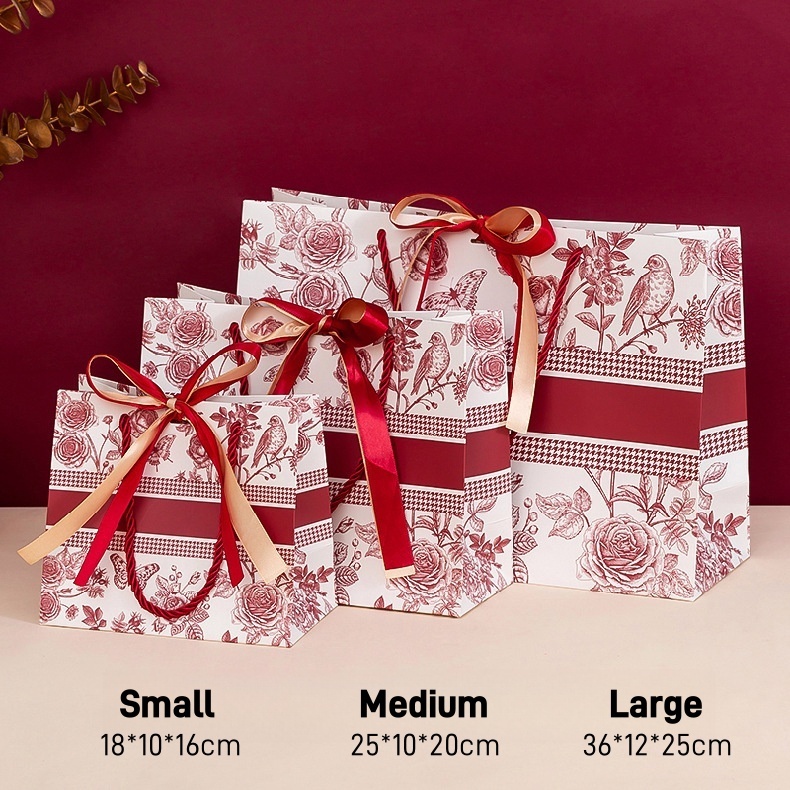 Ribbon Luxury Gift Paper Bag Vintage Flower Shopping Bag
