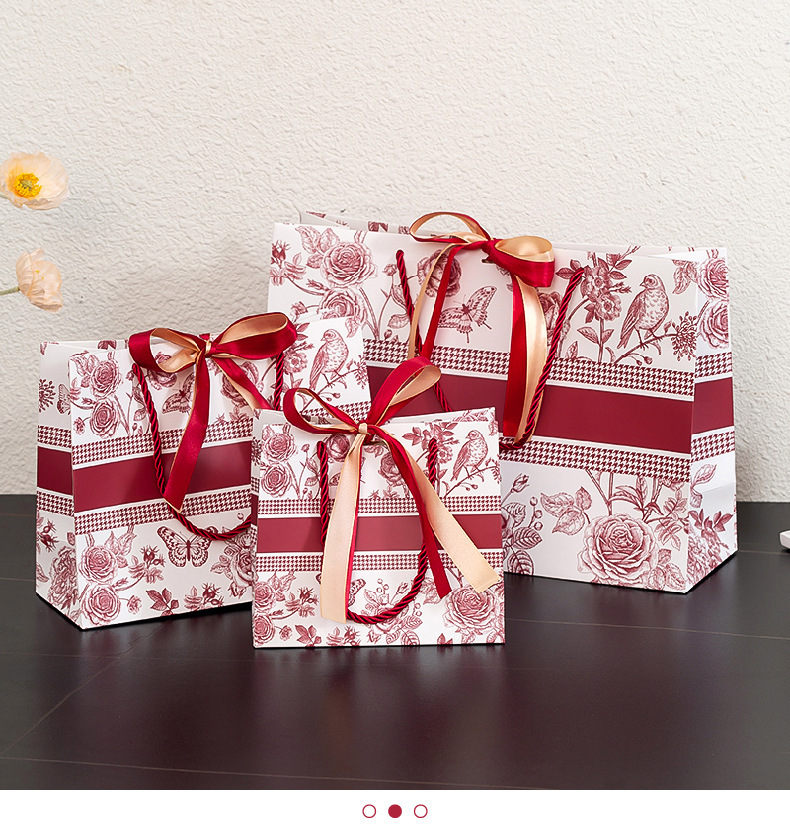 Ribbon Luxury Gift Paper Bag Vintage Flower Shopping Bag