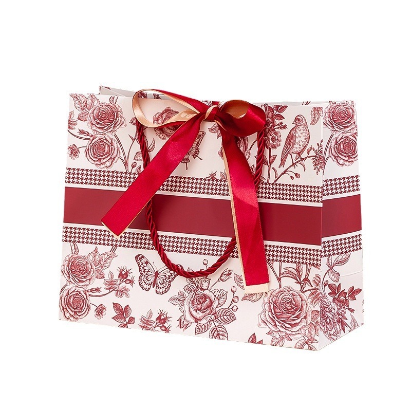 Ribbon Luxury Gift Paper Bag Vintage Flower Shopping Bag