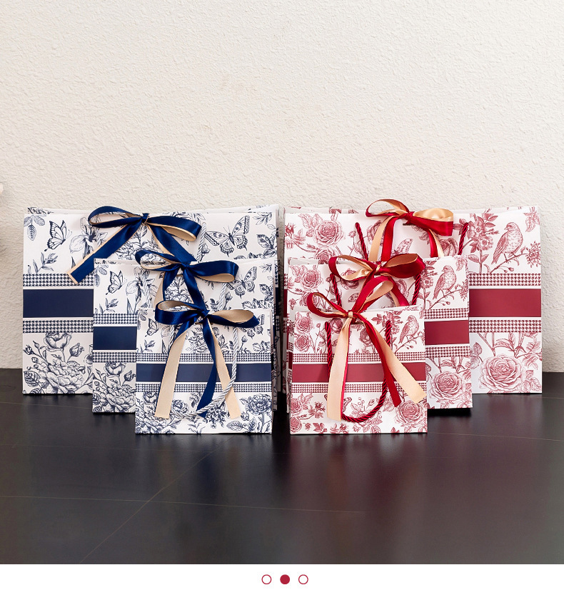 Ribbon Luxury Gift Paper Bag Vintage Flower Shopping Bag