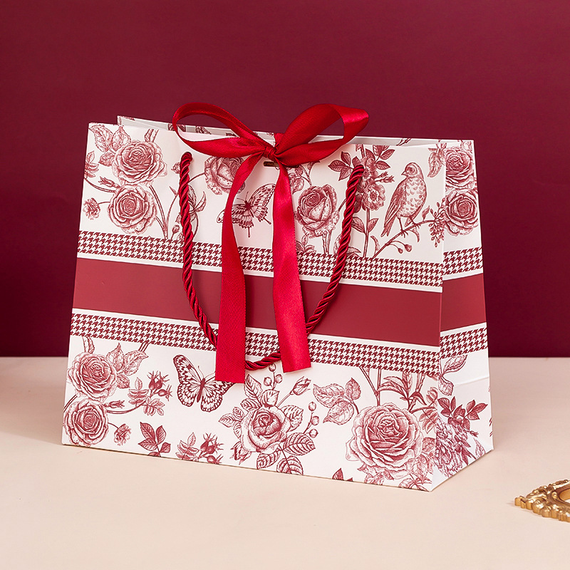 Ribbon Luxury Gift Paper Bag Vintage Flower Shopping Bag