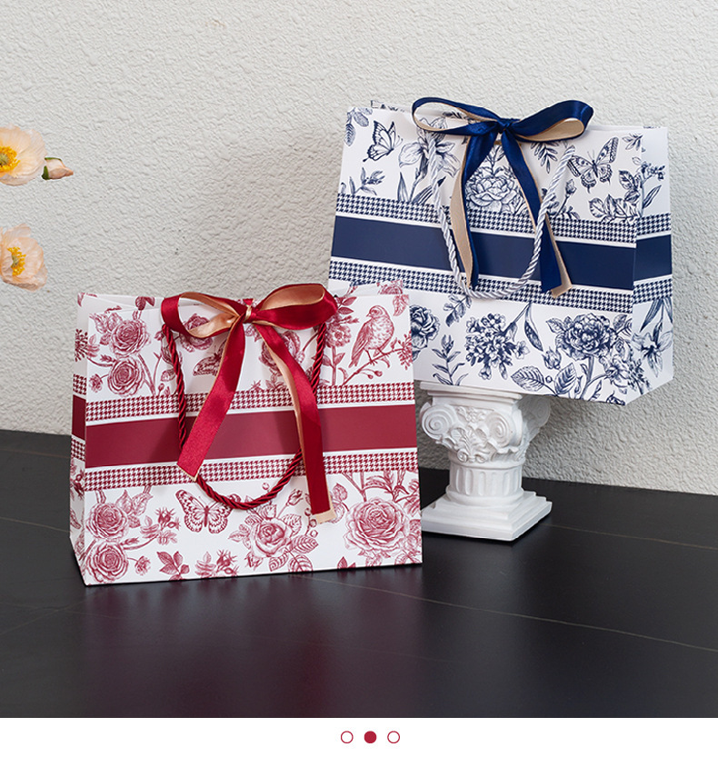 Ribbon Luxury Gift Paper Bag Vintage Flower Shopping Bag