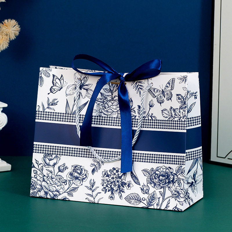 Ribbon Luxury Gift Paper Bag Vintage Flower Shopping Bag