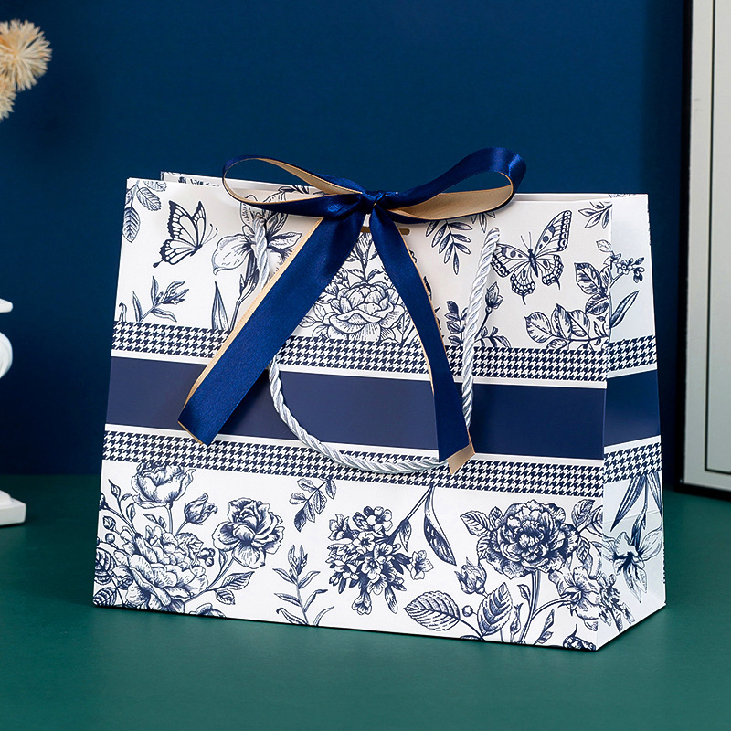 Ribbon Luxury Gift Paper Bag Vintage Flower Shopping Bag