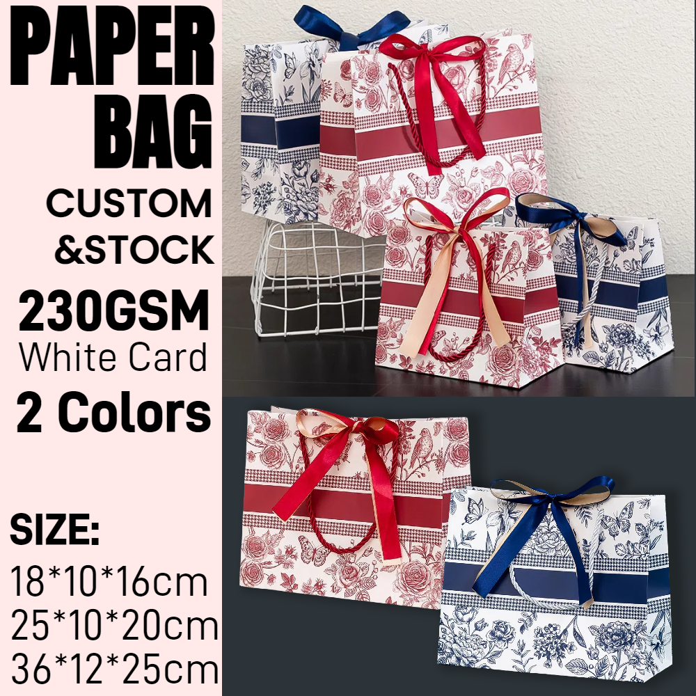 Ribbon Luxury Gift Paper Bag Vintage Flower Shopping Bag