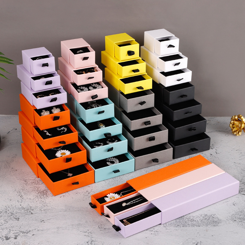 Black Handle Colored Jewelry Slide Drawer Box 13 Colors 8 Sizes