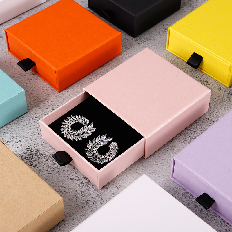 Black Handle Colored Jewelry Slide Drawer Box 13 Colors 8 Sizes