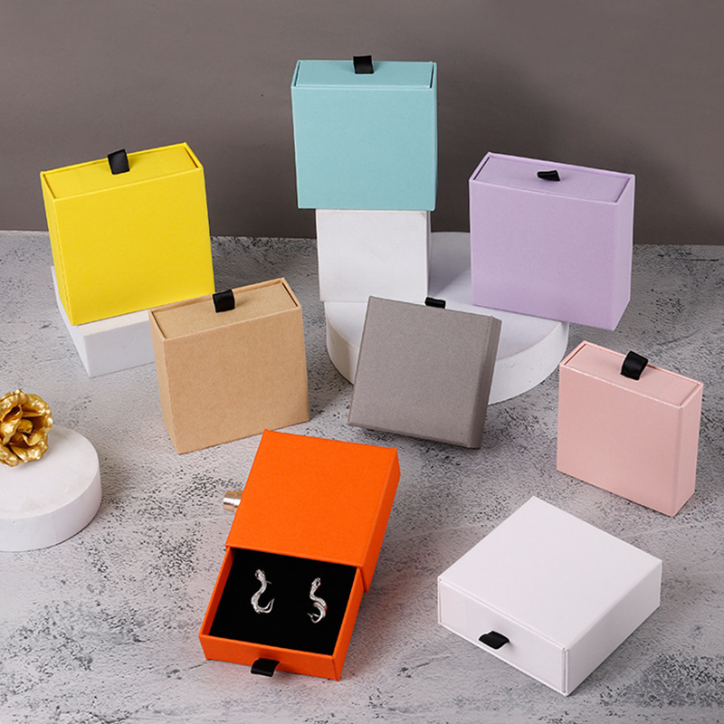 Black Handle Colored Jewelry Slide Drawer Box 13 Colors 8 Sizes
