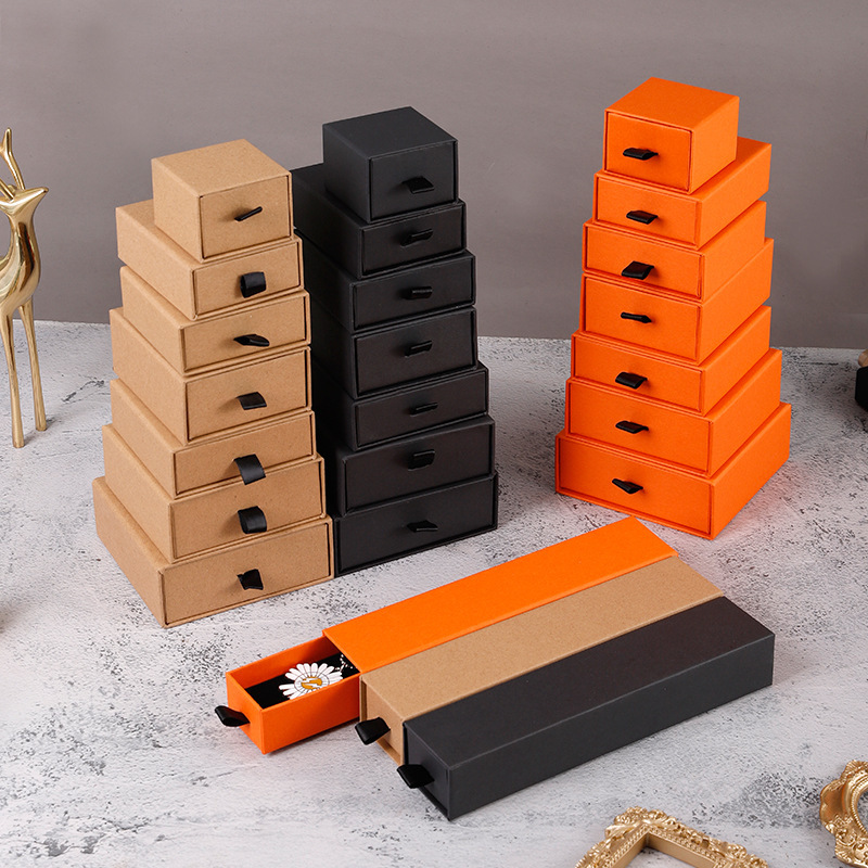 Black Handle Colored Jewelry Slide Drawer Box 13 Colors 8 Sizes