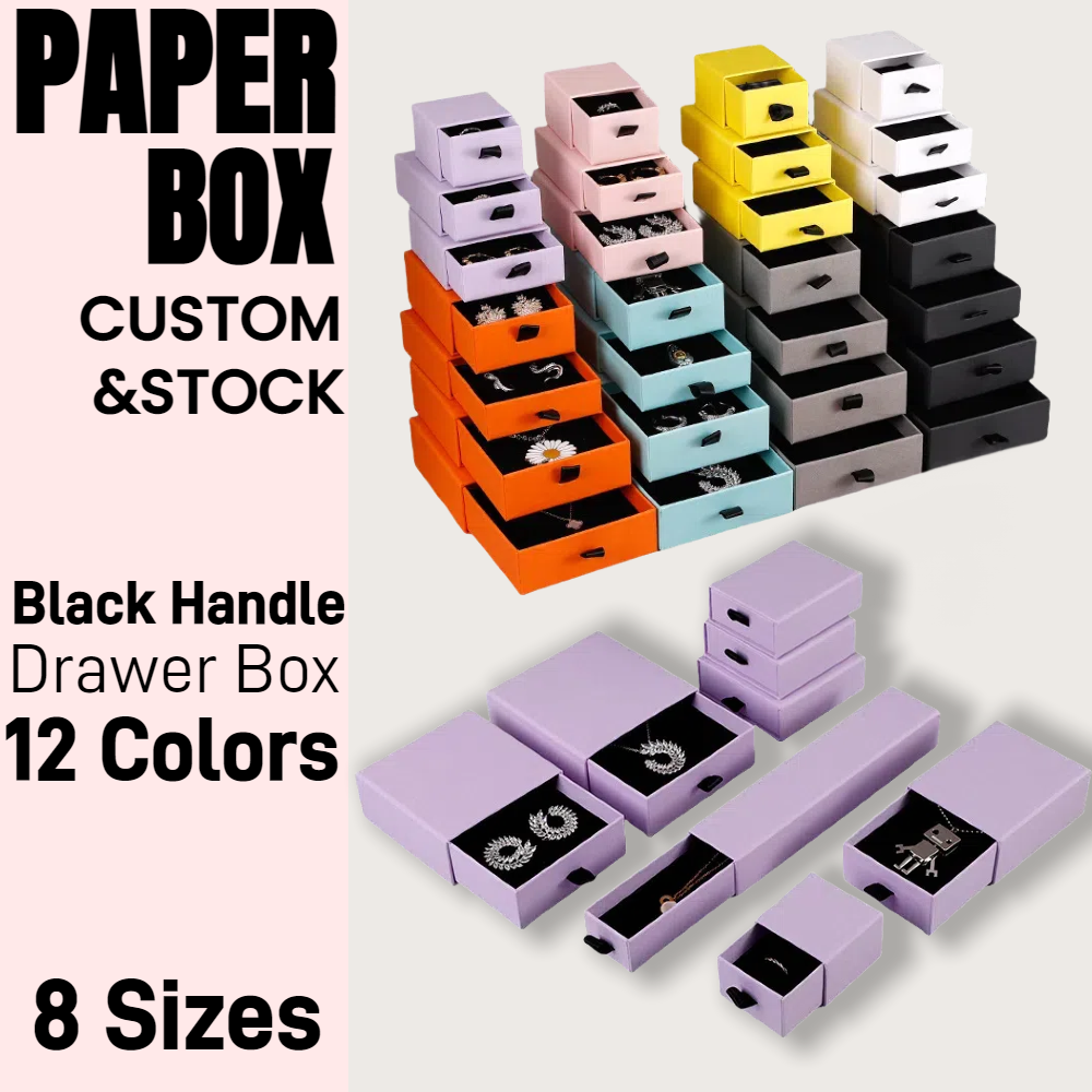 Black Handle Colored Jewelry Slide Drawer Box 13 Colors 8 Sizes