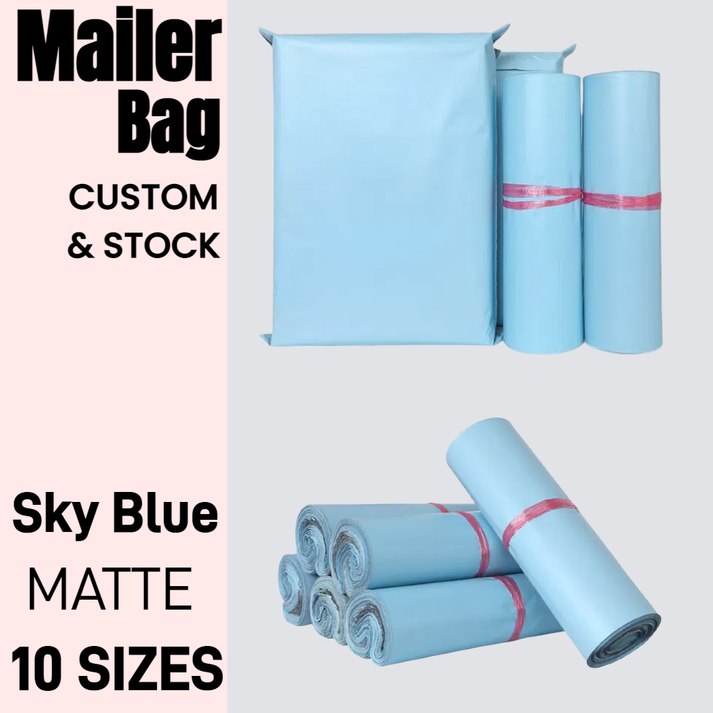 100pcs/Roll Sky Blue Poly Mailer Self Adhesive Shipping Mailing Envelopes Postal Courier Storage Bags