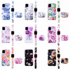HOT 2020 for Airpod Case and Phone Case for iWatch Series 4 Band Match for Airpods 2 3 for iPhone 11 7 8 Plus Flower Print Cases