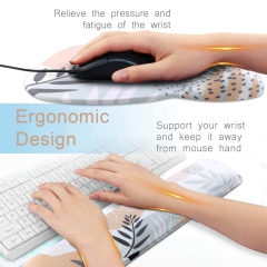 Ergonomic Keyboard Wrist Rest and Mouse Pad Wrist Support, Computer Wrist Rest Pad, Non-Slip Rubber Base, Memory Foam Mousepad Set Easy Typing & Pain Relief, Office Gaming, Tropical Leaves