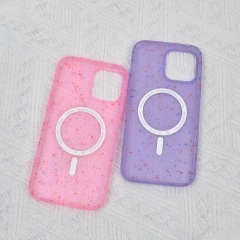 Magnetic Silicone Rubber Phone Covers For iPhone 13 14 Pro Max Glitter Phone Cases Support Wireless Charging