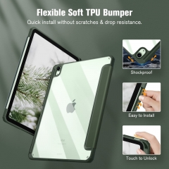 Alpine Green Hybrid Slim Case for iPad Air 5th Generation (2022) / iPad Air 4th Generation (2020) 10.9 Inch - [Built-in Pencil Holder] Shockproof Cover with Clear Transparent Back Shell