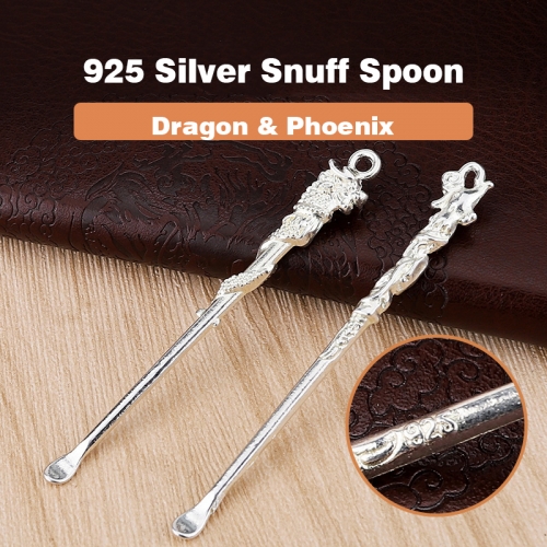 925 Sterling Silver Snuff Spoon, Dragon or Phoenix Modeling