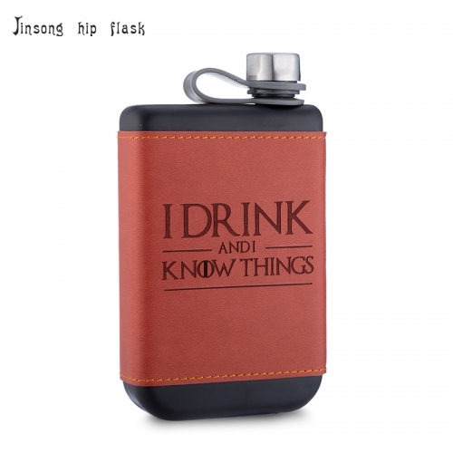 shipping free 8oz squar hip flask with leather wrapped