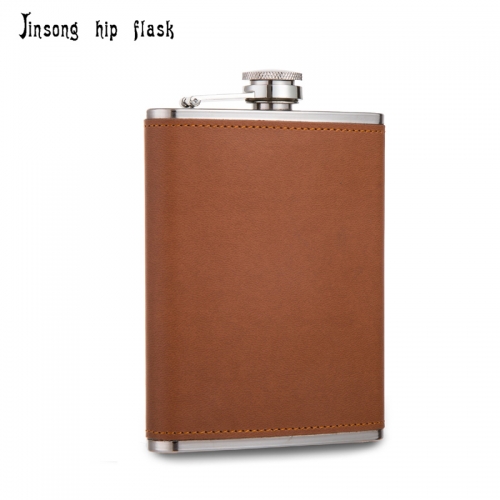 Shipping Free 8OZ Brown leather hip flask ,Laserable Leatherette Flask