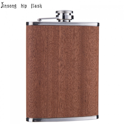 Shipping Free 8OZ  true wooden wrapped  hip flask ,Laserable Leatherette Flask