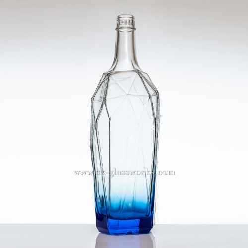 Botella de vidrio único de 750 ml azul para vodka
