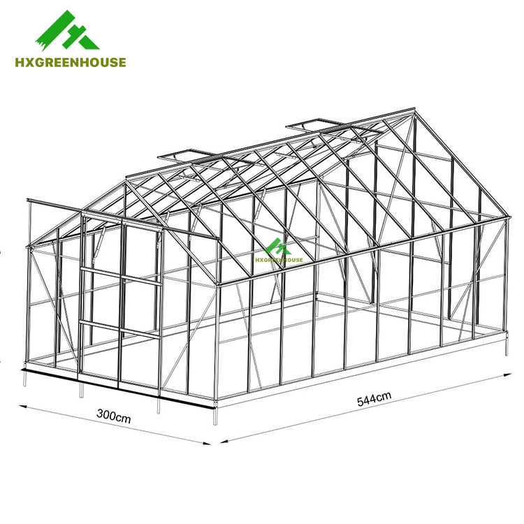 Spring clips glass greenhouse 18x10FT HX75139