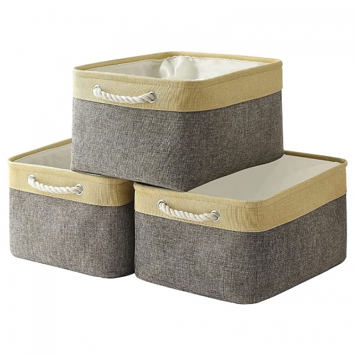 Beige Gray Fabric Storage Basket （15.7L x11.8W x 8.3H）