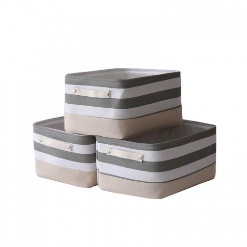 Grey-white Striped Fabric storage basket （15.7Lx11.8Wx8.3H）